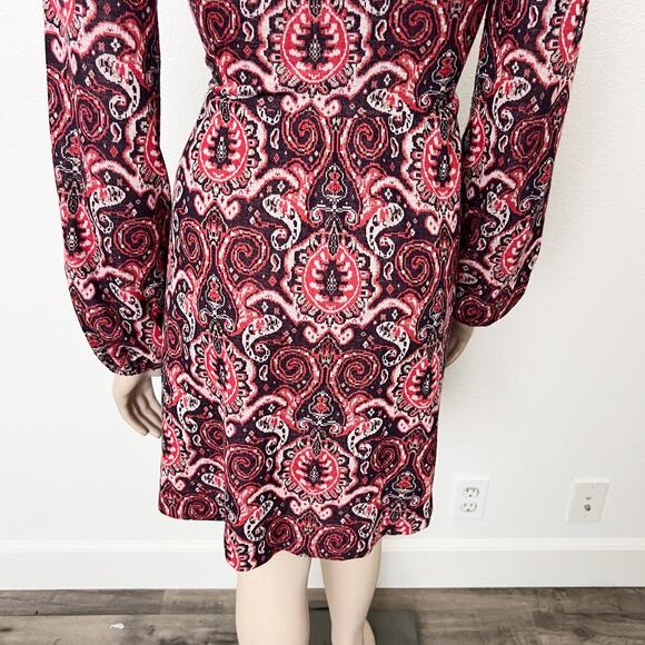 [Anthropologie] Maeve Red Paisley Print Long Sleeve V-Neck Dress Size Medium M - Picture 6 of 12